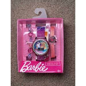 Barbie Unicorn Flashing Digital Watch Pink Beaded Bracelet Set